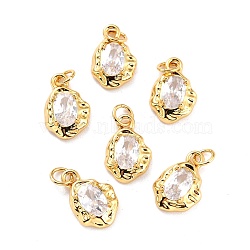 Brass Micro Pave Cubic Zirconia Pendant, Long-Lasting Plated, Real 18K Gold Plated, Oval, Clear, 12x8x3mm, Hole: 2.6mm(ZIRC-P089-19G-B)