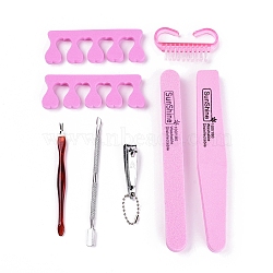 Nail Art Tools, with Double-sided Sponge Polish Strip File, Stainless Steel Double Sided Finger Dead Skin Push, Sponge Cloven Device Tools and Stainless Steel Nail Clipper, Pink, 178x28x125mm(MRMJ-X0029-14)