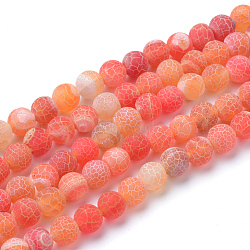 Natural & Dyed Crackle Agate Bead Strands, Frosted Style, Round, Dark Orange, 8mm, Hole: 1mm, about 48pcs/strand, 14 inch(X-G-T056-8mm-03)