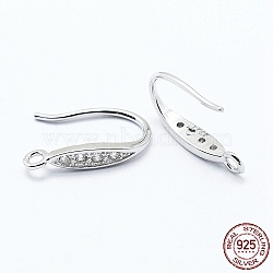 Anti-Tarnish Rhodium Plated 925 Sterling Silver, with Micro Pave Cubic Zirconia Earring Hooks, with 925 Stamp, Platinum, 16x3mm, Hole: 1mm, 20 Gauge, Pin: 0.8mm(STER-L054-03P)