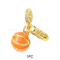 1Pc Sport Theme Brass Enamel European Dangle Charms, Basketball & Shoes Large Hole Pendants, Cadmium Free & Lead Free, Long-Lasting Plated, Real 18K Gold Plated, 26.5mm, Hole: 4.5mm(KK-YW0002-67)