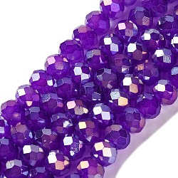 Baking Electroplate Glass Beads Strands, AB Color, Faceted, Round, Blue Violet, 8x6mm, Hole: 1mm, about 63~65pcs/strand, 15.75''(39~40cm)(X-DGLA-A039-J8mm-B05)