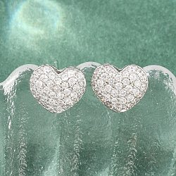 Brass Micro Pave Clear Cubic Zirconia Stud Earrings, Pave Cluster Earring, Lead Free & Cadmium Free, Long-Lasting Plated, Rack Plating, Platinum, 7.5x9mm(EJEW-G471-31P-03)
