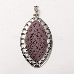 Platinum Plated Alloy Synthetic Lava Rock Big Horse Eye Big Pendants, Dyed, Medium Purple, 60x33x13mm, Hole: 7x3mm(G-O024-05I)