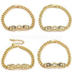 Brass Micro Pave Cubic Zirconia Bracelets, with Glass, Real 18K Gold Plated, Leopard, Mixed Color, 6-7/8~7-3/8 inch(17.6~18.6cm)(BJEW-K261-20G)