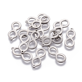 201 Stainless Steel Pendants, Infinity, Stainless Steel Color, 20x8x1mm, Hole: 1.2mm