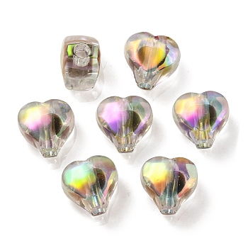 UV Plating Rainbow Iridescent Acrylic Beads, Two Tone Bead in Bead, Heart, Black, 11x11.5x8mm, Hole: 3mm