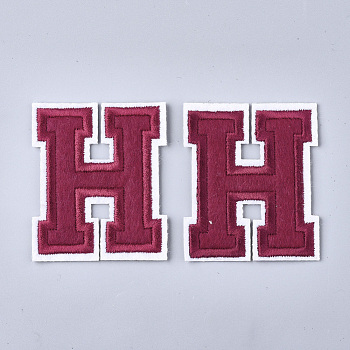 Computerized Embroidery Cloth Iron On Patches, Costume Accessories, Appliques, Letter, Letter.H, 57x48x1.5mm