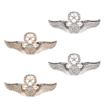 4Pcs 2 Colors Alloy Eagle Wing with Star Brooch, Badge for Backpack Clothes, Platinum & Light Gold, 24x57x6mm, Pin: 0.8mm, 2pcs/color