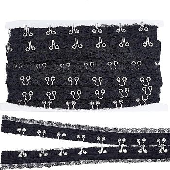 Steel Hook Buckles, with Cotton & Lace, Flat, Black, 56.5~60.5
mm, 3 yards/card