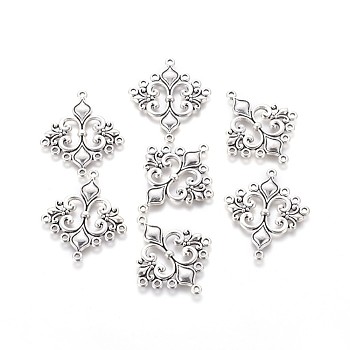 Tibetan Style Alloy Chandelier Component Links, Cadmium Free & Nickel Free & Lead Free, Rhombus, Antique Silver, 36x30x2mm, Hole: 1.5mm, about 360pcs/1000g