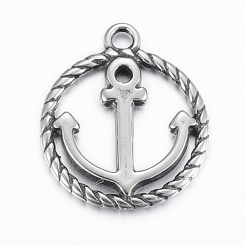 316 Surgical Stainless Steel Pendants, Anchor, Antique Silver, 17x14.5x1.8mm, Hole: 1.5mm