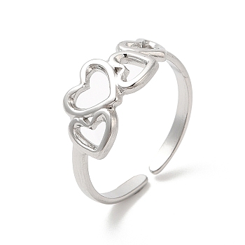 304 Stainless Steel Cuff Finger Rings, Hollow Heart Open Rings for Women, Stainless Steel Color, US Size 7 1/4(17.5mm)