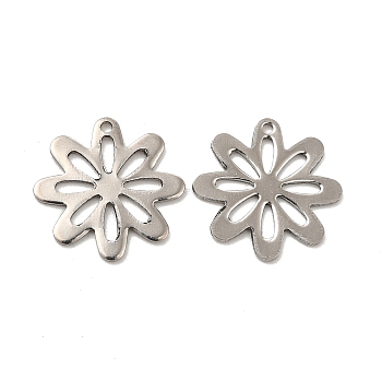 201 Stainless Steel Pendants, Flower Charm, Stainless Steel Color, 16x0.5mm, Hole: 1.2mm