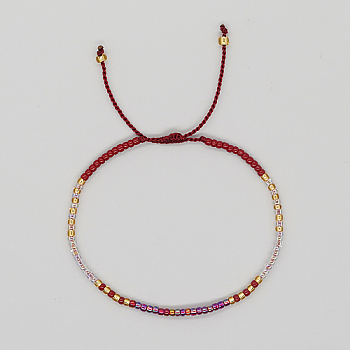 Glass Seed Braided Beaded Bracelets, Adjustable Bracelet, Purple, 11 inch(28cm)