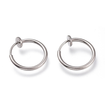 304 Stainless Steel Retractable Clip-on Hoop Earrings, For Non-pierced Ears, with Spring Findings, Stainless Steel Color, 15x0.8~1.5mm