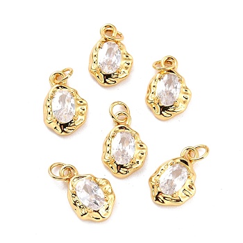 Brass Micro Pave Cubic Zirconia Pendant, Long-Lasting Plated, Real 18K Gold Plated, Oval, Clear, 12x8x3mm, Hole: 2.6mm
