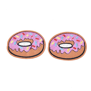 Computerized Embroidery Cloth Iron On Patches, Costume Accessories, Appliques, Donut, Light Salmon, 49x64.5x1mm