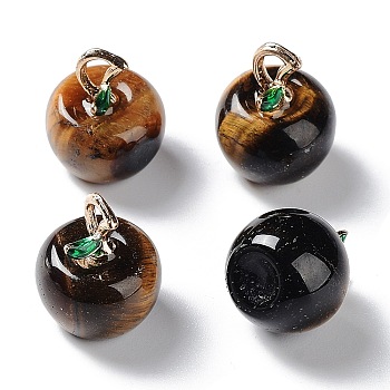 Natural Tiger Eye Pendants, with Alloy Enamel Loops, Apple, for Teacher's Day, 16x14mm, Hole: 4x2mm