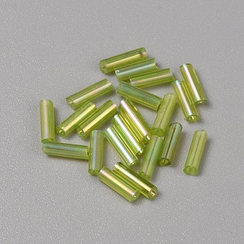 300Pcs Transparent Glass Round Bugle Beads, Round Hole, Yellow Green, 6~7x2mm, Hole: 0.8~0.9mm