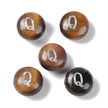 Natural Tiger Eye Beads, Rondelle with Letter, Letter Q, 8.5~9x5~5.5mm, Hole: 1.2mm