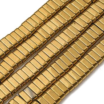Electroplated Non-magnetic Synthetic Hematite Beads Strands, Rectangle, 2-Hole, Goldenrod, 6x2x3mm, Hole: 1.2mm, about 198pcs/strand, 16.02 inch(40.7cm)
