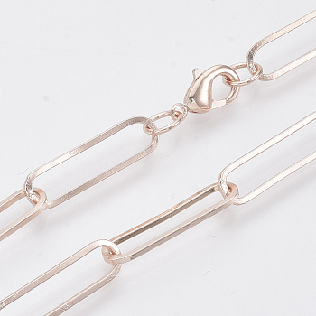 Brass Flat Oval Paperclip Chain Necklace Making, with Lobster Claw Clasps, Rose Gold, 19.68 inch(50cm), Link: 22x6x1mm