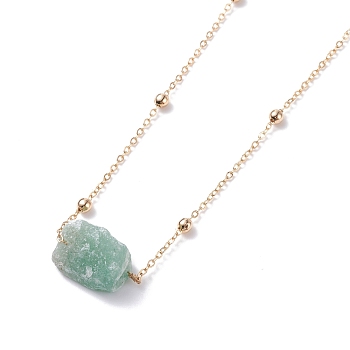 Natural Green Aventurine Raw Stone Pendant Necklace for Women, Golden, 17-3/4 inch(45cm)
