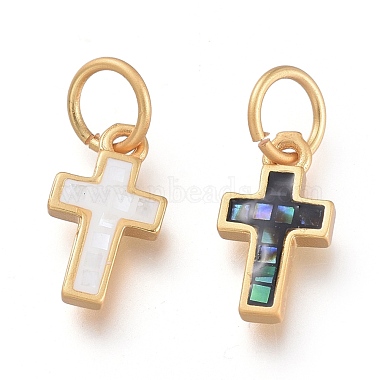 Matte Gold Color Mixed Color Cross Mixed Shell Charms