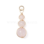 Natural Rose Quartz Round Beaded Pendants, Gourd Shape Charms with Jump Rings and Copper Wire Wrapped, Golden, 28x9x8~8.5mm, Hole: 3mm(PALLOY-JF04700-01)
