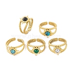 Ion Plating(IP) Sun 304 Stainless Steel Open Cuff Rings, Synthetic Turquoise & Malachite Rings for Women, Real 18K Gold Plated, Adjustable(RJEW-G314-04G)