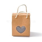Creative Portable Foldable Paper Box, Wedding Favor Boxes, Favour Box, Paper Gift Box, with Heart Clear Window and Rope Handle, Rectangle, Camel, Box: 10.5x8.9x6.7cm(CON-L018-D05)