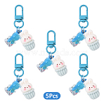 5Pcs Resin Pendant Decorations, wiht Alloy Swivel Clasps, Rabbit, Light Blue, 65mm(HJEW-YW00162-01)