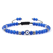 Evil Eyes Jewelry, Adjustable Gemstone Braided Bead Bracelets, with Alloy Beads for Women Men, Antique Silver(HY8956-11)