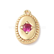 Brass Charms, with Glass, Oval with Star Charm, Real 18K Gold Plated, Old Rose, 12x8x2mm, Hole: 0.9mm(KK-I702-24A)
