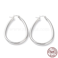 Rhodium Plated 925 Sterling Silver Hoop Earrings, Teardrop Hoop Earrings, with S925 Stamp, Real Platinum Plated, 42.5x3x29.5mm(EJEW-K258-04P)