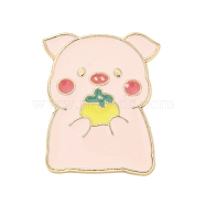 Cartoon Pig Enamel Pins, Zinc Alloy Brooches for Backpack Clothes, Pink, Golden, 30x24.5mm(JEWB-S032-04G-D)