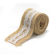 Burlap Ribbon, Hessian Ribbon, Jute Ribbon, with Lace, for Jewelry Making, Tan, 2 inch(50mm), about 2.187yards/roll(2m/roll), 12rolls/bag(OCOR-R071-09)