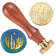 Wax Seal Stamp Set, Golden Tone Sealing Wax Stamp Solid Brass Head, with Retro Wood Handle, for Envelopes Invitations, Gift Card, Tree, 83x22mm, Stamps: 25x14.5mm(AJEW-WH0208-1037)