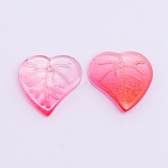 Handmade Lampwork Pendants, with Glitter Powder, Heart Petals, Camellia, 15x15x3mm, Hole: 1mm(LAMP-CJC0002-49)