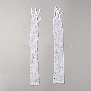 Polyester Mesh Long Gloves, with Rhinestones, for Carnival Garment Accessories, White, 455x55x2mm(AJEW-WH20020-003A)