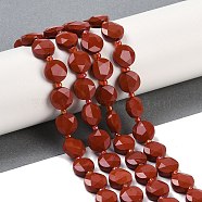 Natural Red Jasper Beads Strands, Faceted Pentagonal Cut, Flat Round, with Seed Beads, 10~10.5x5~6mm, Hole: 1mm, about 32~33pcs/strand, 15.75''(40cm)(G-C116-A66-01)