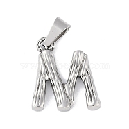 Non-Tarnish 304 Stainless Steel Pendants, Bamboo Style, Stainless Steel Color, Letter.M, 19x16x3mm, Hole: 3x7mm(STAS-F235-01P-M)