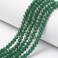 Opaque Solid Color Glass Beads Strands, Faceted, Rondelle, Green, 3x2mm, Hole: 0.8mm, about 145~150pcs/strand, 34~35cm(EGLA-A034-P2mm-D09)