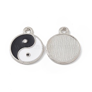 Alloy Enamel Pendants, Platinum, Flat Round with Yin Yang Pattern Charm, Platinum, 17.5x14.5x1mm, Hole: 1.8mm(FIND-C019-44P)