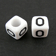 Letter Acrylic European Beads, Horizontal Hole, Cube, Letter.O, 10x10x10mm, Hole: 3.5~4mm, about 59pcs/50g(X-OPDL-R050-10mm-O)