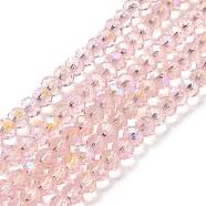 Electroplate Glass Beads Strands, Half Rainbow Plated, Faceted, Rondelle, Pink, 6x5mm, Hole: 1mm, about 83~85pcs/strand, 38~39cm(EGLA-A034-T6mm-L18)