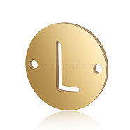 Titanium Steel Links connectors, Flat Round with Letter, Golden, Letter.L, 12x0.8mm, Hole: 0.8mm(STAS-T040-T531G-L)