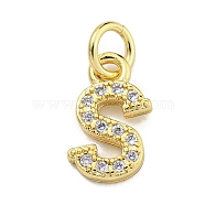 Initial Letter Brass with Cubic Zirconia Charms, Real 18K Gold Plated, Long-Lasting Plated, Lead Free & Cadmium Free, Letter S, 11x7.5x1.5mm, ring: 5x1mm, inner diameter: 3mm(KK-Q814-26S-G)