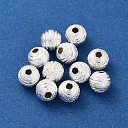 Brass Beads, Cadmium Free & Lead Free, Textured, Round, 925 Sterling Silver Plated, 6x5mm, Hole: 1mm(KK-A187-04B-S)
